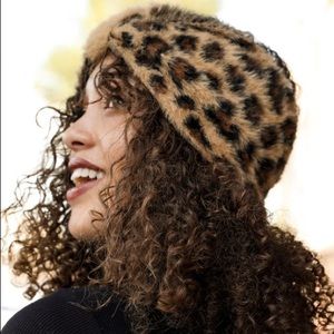 Camel Faux Mohair Leopard Print Bow Head Wrap